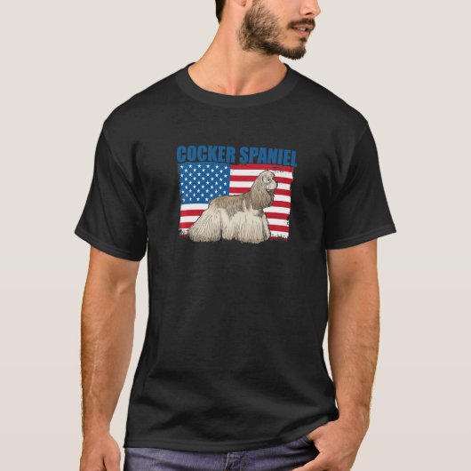アメリカンフラッグコッカースパニエル犬 Tシャツ (正面)
