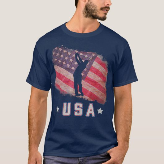 アメリカンフラッグゴルフチームのスターとストライプ Tシャツ (正面)