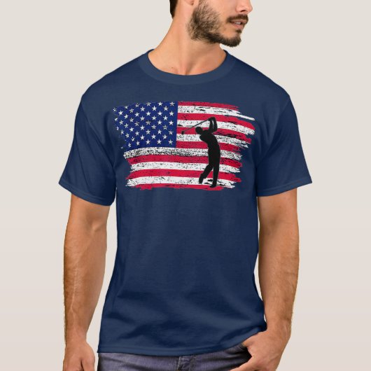 アメリカンフラッグゴルフ7月4日愛国的ゴルファー Tシャツ (正面)
