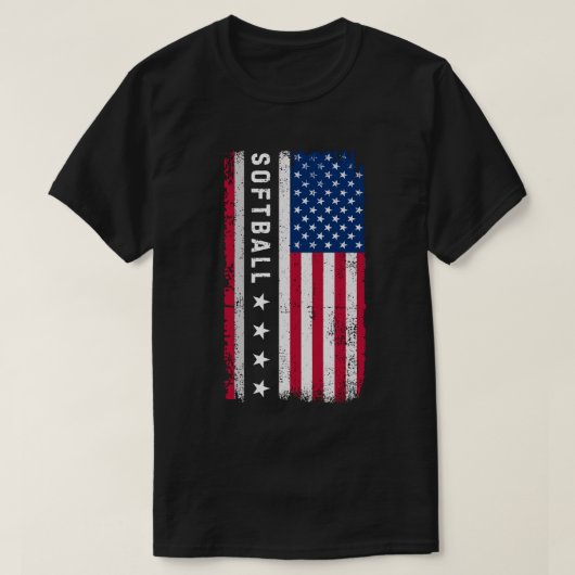 アメリカンフラッグソフトボールパパ | ソフトボールダディーブラック Tシャツ (デザイン正面)
