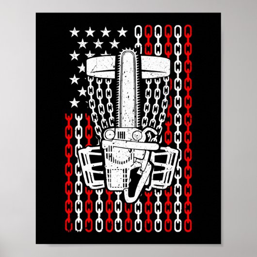 アメリカンフラッグディスクゴルフプレーヤーおもしろいチェーンソーBask ポスター (正面)