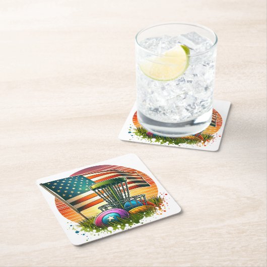 アメリカンフラッグディスクゴルフヴィンテージサン スクエアペーパーコースター (インサイチュ)