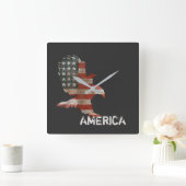 アメリカンフラッグハードイーグルアメリカ文字  スクエア壁時計 (ホーム)