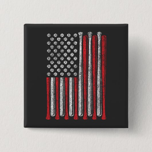 アメリカンフラッグベースボールチームヴィンテージスクエア 缶バッジ (正面)