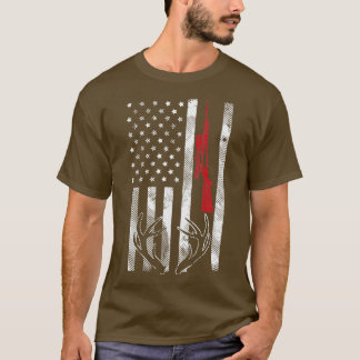 アメリカンフラッグライフルアントラーヴィンテージ鹿狩り胡 Tシャツ