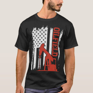 アメリカンフラッグ油田労働者油リグラフネック Tシャツ