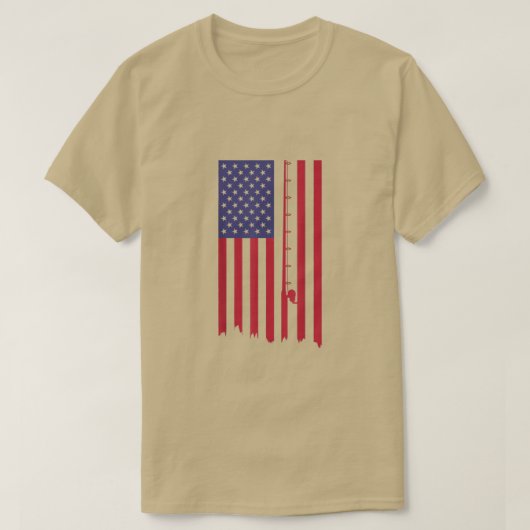 アメリカンフラッグ魚釣りポール Tシャツ (デザイン正面)