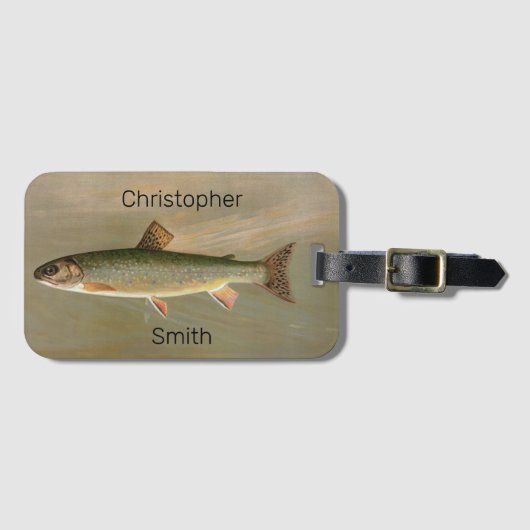 アメリカンブルックマス魚ヴィンテージ魚釣りアート ラゲッジタグ (正面横)