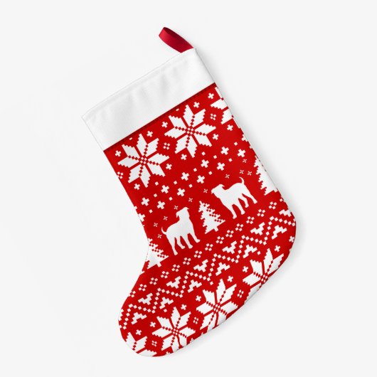 アメリカンブルドッグシルエットホリデーパターンドッグ スモールクリスマスストッキング (裏面 (吊り時))