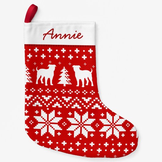アメリカンブルドッグシルエットホリデーパターンドッグ スモールクリスマスストッキング (正面)