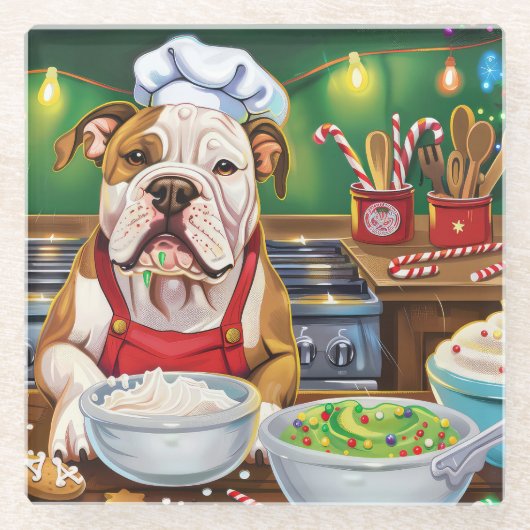 アメリカンブルドッグホリデーベーキング:フェスティバルクリスマス ガラスコースター (正面)