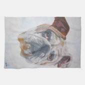 アメリカンブルドッグ芸術的ペットポートレート キッチンタオル (横)
