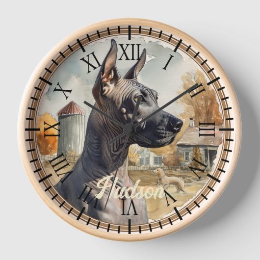 アメリカンヘアレステリアドッグ素朴ファームポートレート 壁時計 (正面)