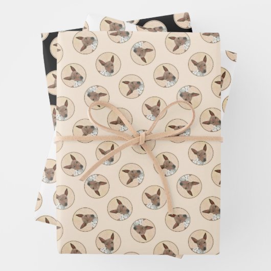 アメリカンヘアレス絵を描テリアタンのドッグアート ラッピングペーパーシート (インサイチュ)