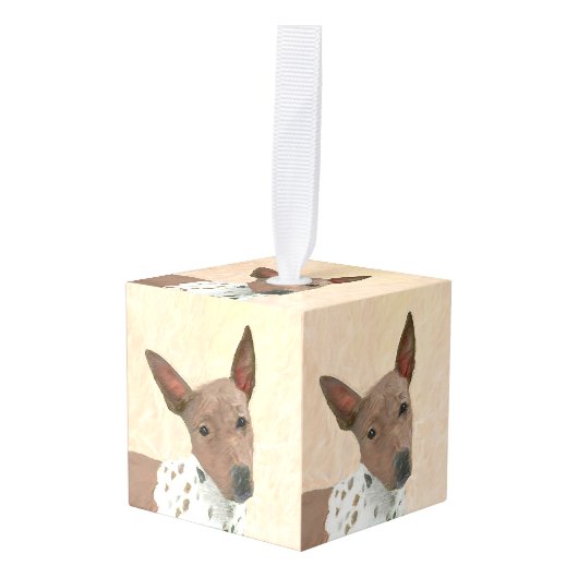 アメリカンヘアレス絵画テリアーズ – Dog Art キューブオーナメント (正面アングル)