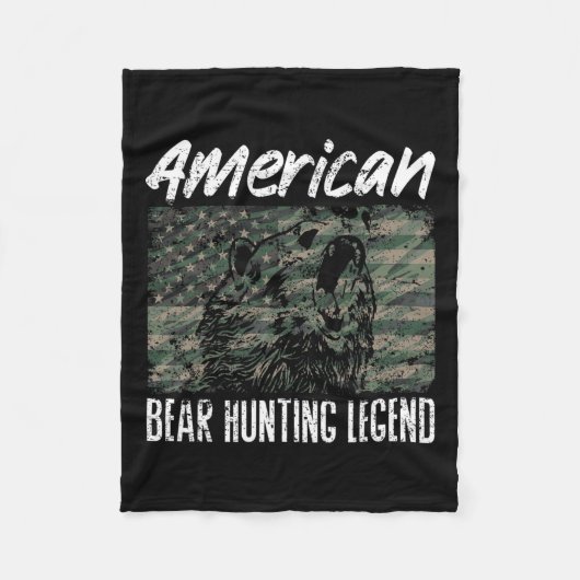 アメリカンベア狩りレジェンドアメリカ国旗ブラックベアH フリースブランケット (正面)
