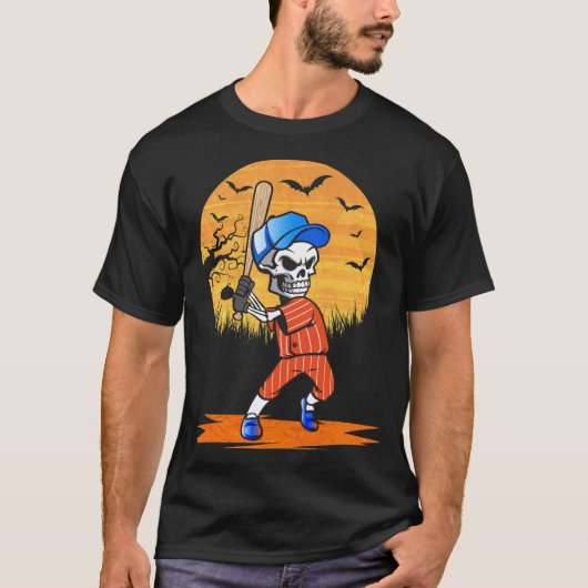 アメリカンベースボールスケルトンハロウィーンメンズサッカー Tシャツ (正面)