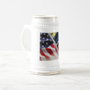 アメリカンホワイトレッドとブルーホワイト/金ゴールド22 oz Stein ビールジョッキ