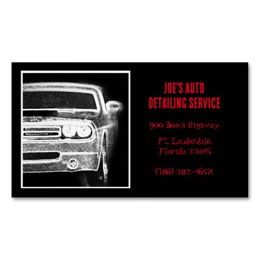 アメリカンマッスルカー白黒車の マグネット名刺 (正面)