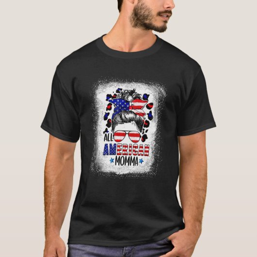 アメリカンママのブリーチレパードパトリオティック Tシャツ (正面)