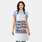 アメリカンママ愛国ビンテージ彫刻Tシャツデザイン エプロン (着用した状態)