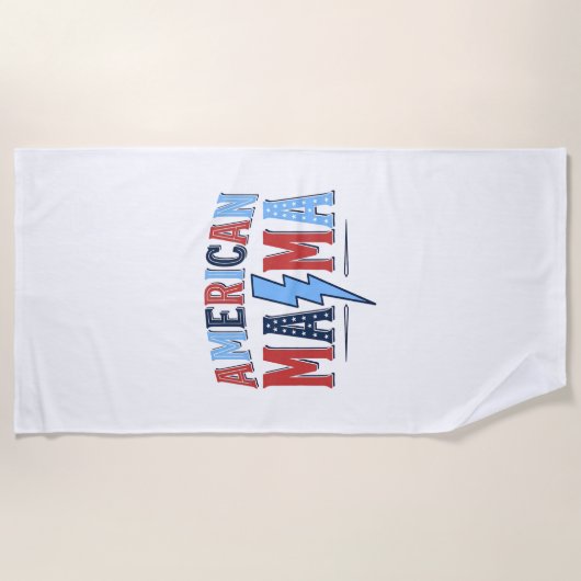 アメリカンママ愛国ビンテージ彫刻Tシャツデザイン ビーチタオル (正面)