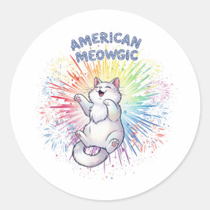 アメリカンムオーギク – Sparkly Cat & Rainbow Fireworks ラウンドシール