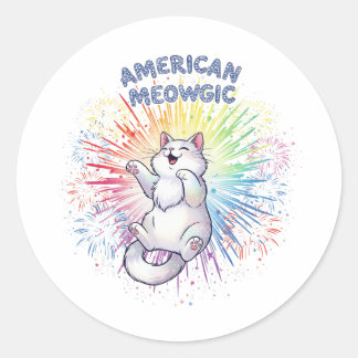 アメリカンムオーギク – Sparkly Cat & Rainbow Fireworks ラウンドシール