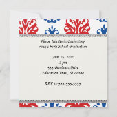 アメリカンレッド・ホワイトとブルー・ダマスクの卒業 招待状 (裏面)