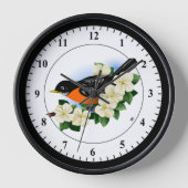 アメリカンロビンとドグウッドの花 壁時計 (正面)