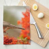 アメリカンロビンとピラカンサのポンメ キッチンタオル (四つ折り)