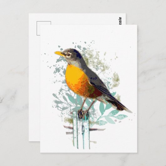 アメリカンロビンガーデンバードワイルドライフ自然アート ポストカード (正面/裏面)