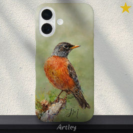 アメリカンロビン絵を描バード名前をカスタムする iPhone 16ケース