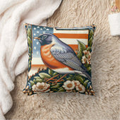 アメリカンロビン&マウンテンローレルフラワー州 クッション (ブランケット)