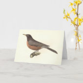 アメリカンロビン(Turdus migraatorius)ニューヨークの鳥 カード (黄色い花)