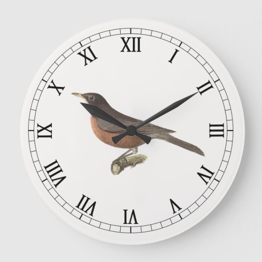 アメリカンロビン(Turdus migraatorius)ニューヨークの鳥 ラージ壁時計 (正面)