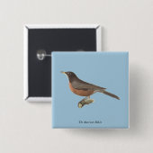 アメリカンロビン(Turdus migraatorius)ニューヨークの鳥 缶バッジ (正面&裏面)