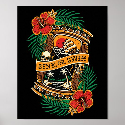 アメリカン伝統的タトゥーオールドスクールフラッシュスカル ポスター (正面)