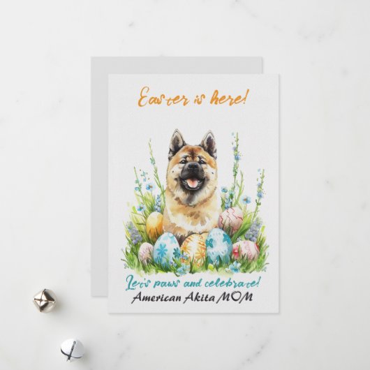 アメリカン秋田ウォーターカラーイースタードッグママパパ シーズンカード (正面/裏面インサイチュ)