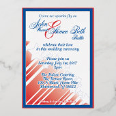 アメリカン結婚・ドリームの赤と青結婚の夢 箔招待状 (正面)