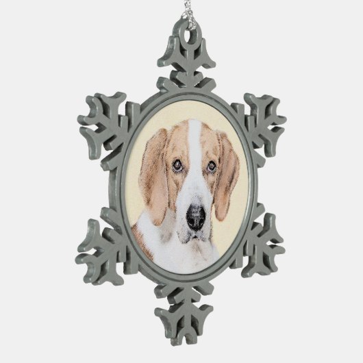 アメリカン絵画フォックスハウンド – Cuteオリジナルドッグアート スノーフレークピューターオーナメント (左)