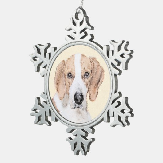 アメリカン絵画フォックスハウンド – Cuteオリジナルドッグアート スノーフレークピューターオーナメント (右)