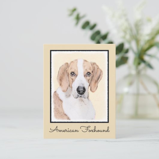 アメリカン絵画フォックスハウンド – Cuteオリジナルドッグアート ポストカード (スタンド正面)
