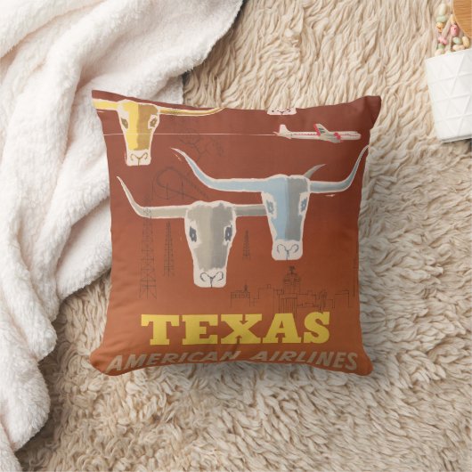 アメリカン航空のテキサス州行きの旅行ポスター クッション (ブランケット)