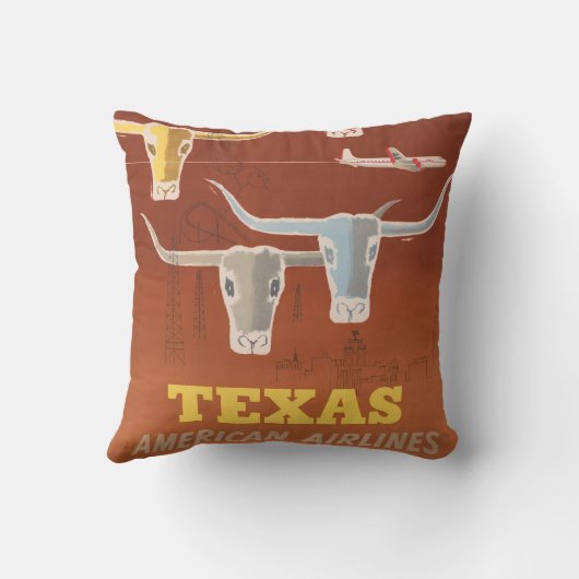アメリカン航空のテキサス州行きの旅行ポスター クッション (裏面)