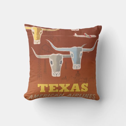 アメリカン航空のテキサス州行きの旅行ポスター クッション (正面)