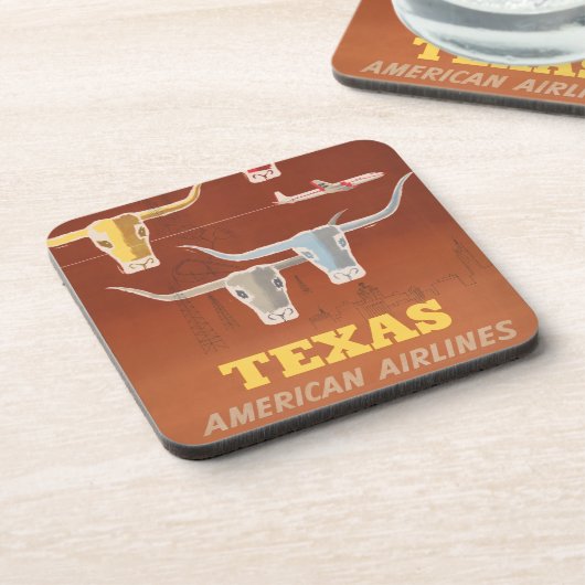 アメリカン航空のテキサス州行きの旅行ポスター コースター (左側)