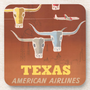 アメリカン航空のテキサス州行きの旅行ポスター コースター