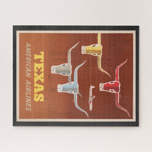 アメリカン航空のテキサス州行きの旅行ポスター ジグソーパズル (横)