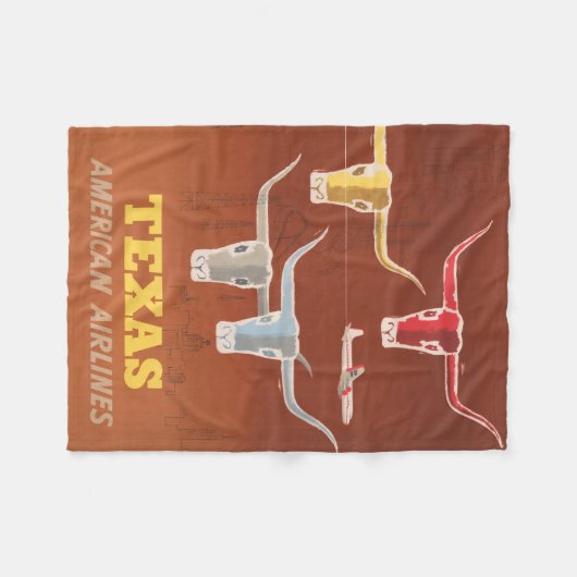 アメリカン航空のテキサス州行きの旅行ポスター フリースブランケット (正面(横))